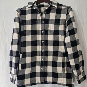 Duluth Trading Co Women's XS Flapjack Flannel Shirt Jacket Black Wht Plaid Quilt